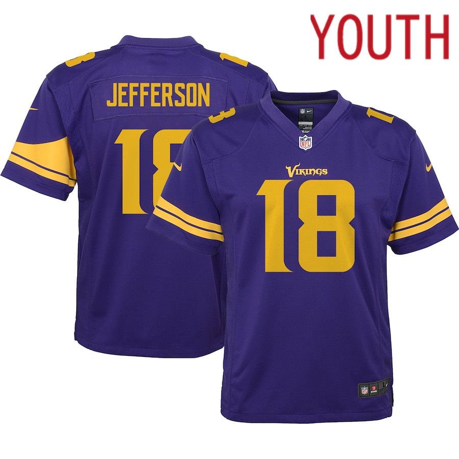 Youth Minnesota Vikings #18 Justin Jefferson Nike Purple Game NFL Jersey 1->youth nfl jersey->Youth Jersey